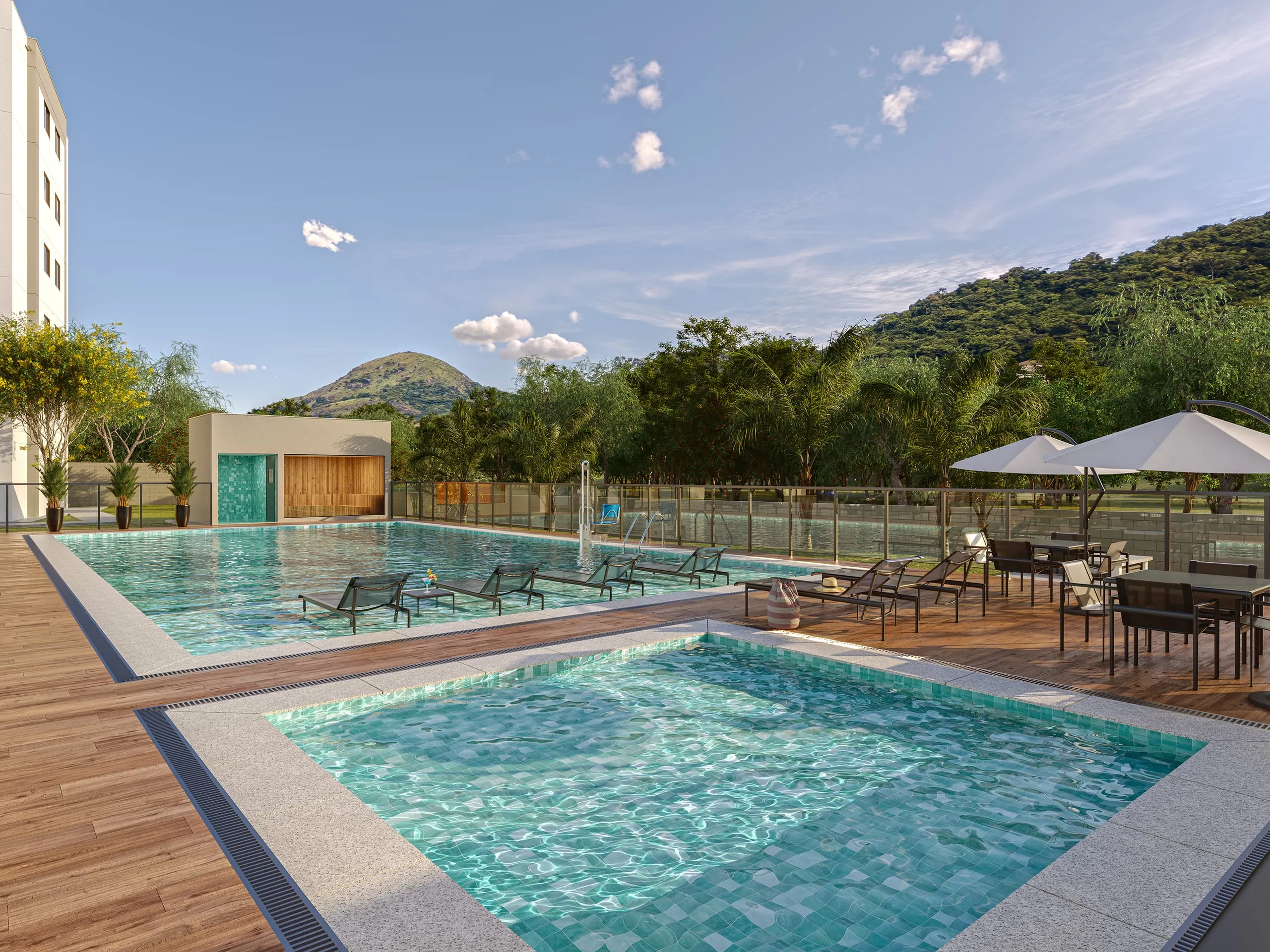 Piscina adulto e infantil com solário