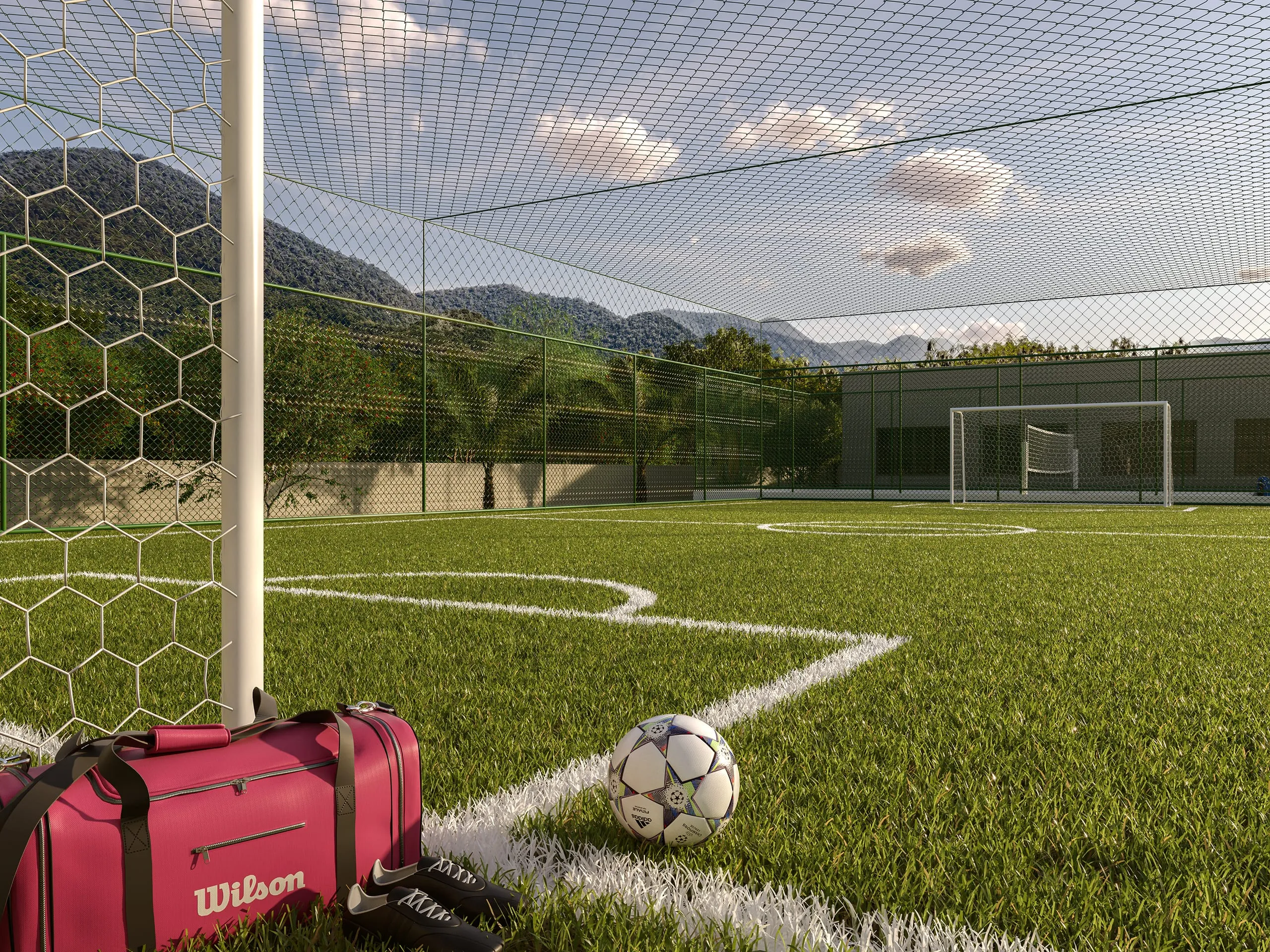 Quadra gramada para esportes e convivência